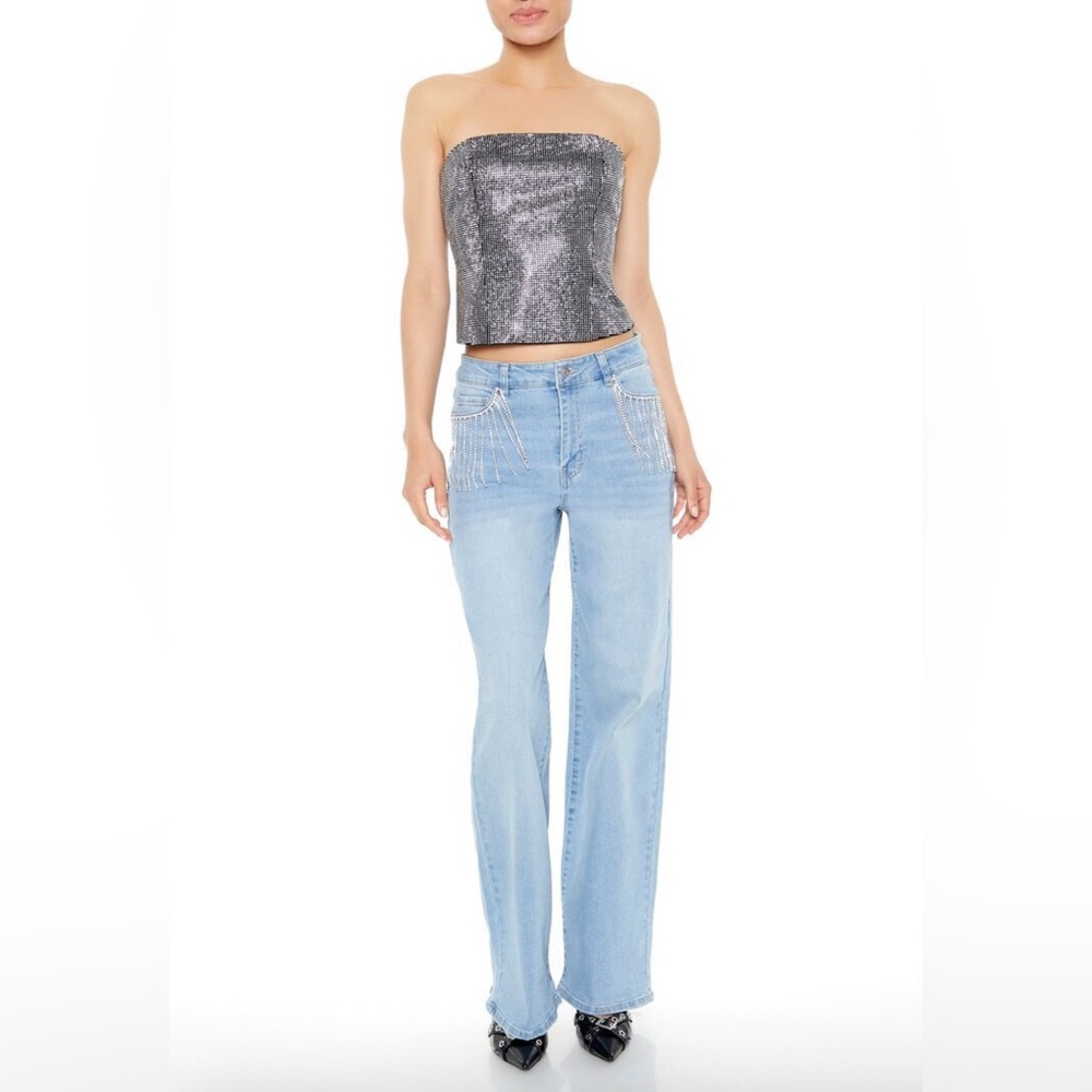 F21 Rhinestone Cropped Tube Top - Size Large- NWT - Picture 2 of 6